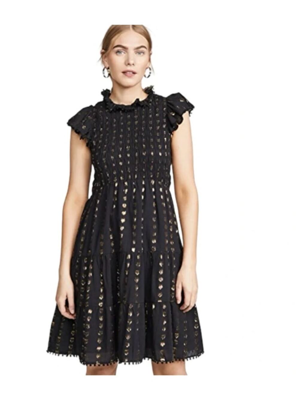 Sea New York Laura Smocked Dress Size 4 NWT Black Gold
